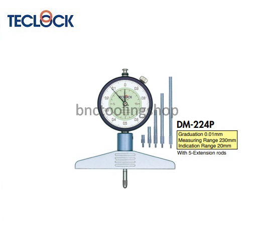 ไดอัลเกจวัดความลึกขนาด 20(230)มิล ความละเอียด 0.01 มิล,Dial Depth Gauge Range 20(230)mm Graduation 0.01mm,TECLOCK,DM-224P