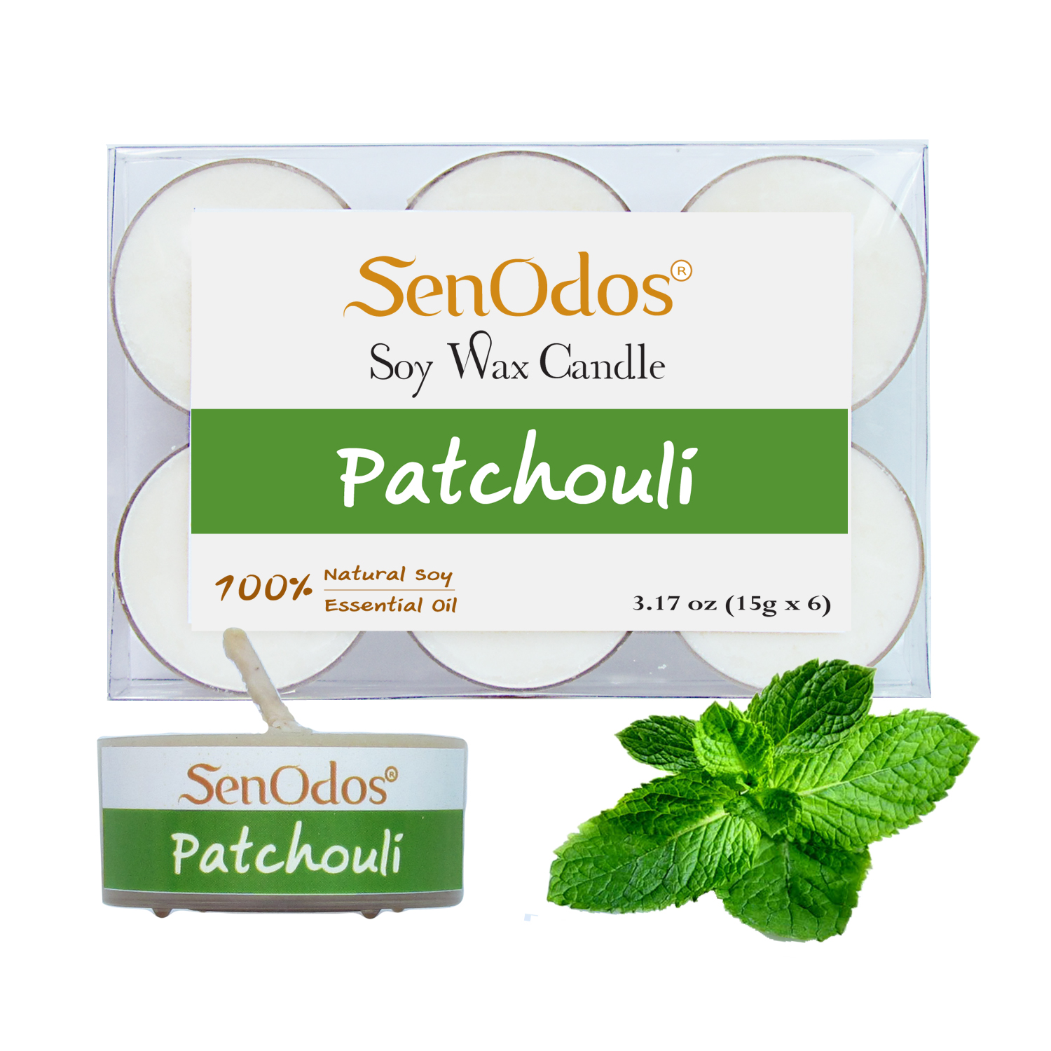 SenOdos เทียนหอม อโรม่า เทียนทีไลท์ Tealight Set Patchouli Soy Candles เทียนหอมอโรม่า - กลิ่นแพทชูลีแท้ 15 g. (6 ชิ้น)
