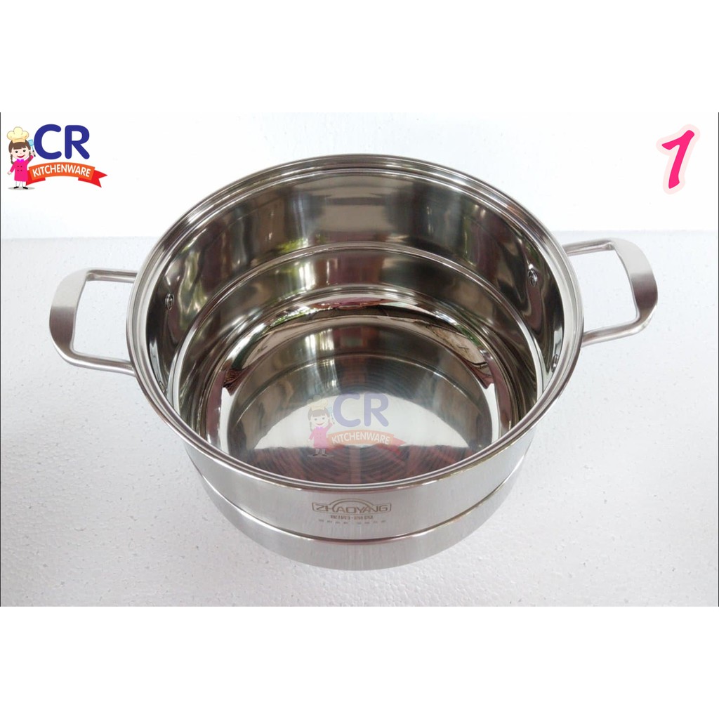หม้อนึ่ง สแตนเลส อเนกประสงค์ 2 ชั้น ฝาแก้ว พร้อมตะแกรงในชุด