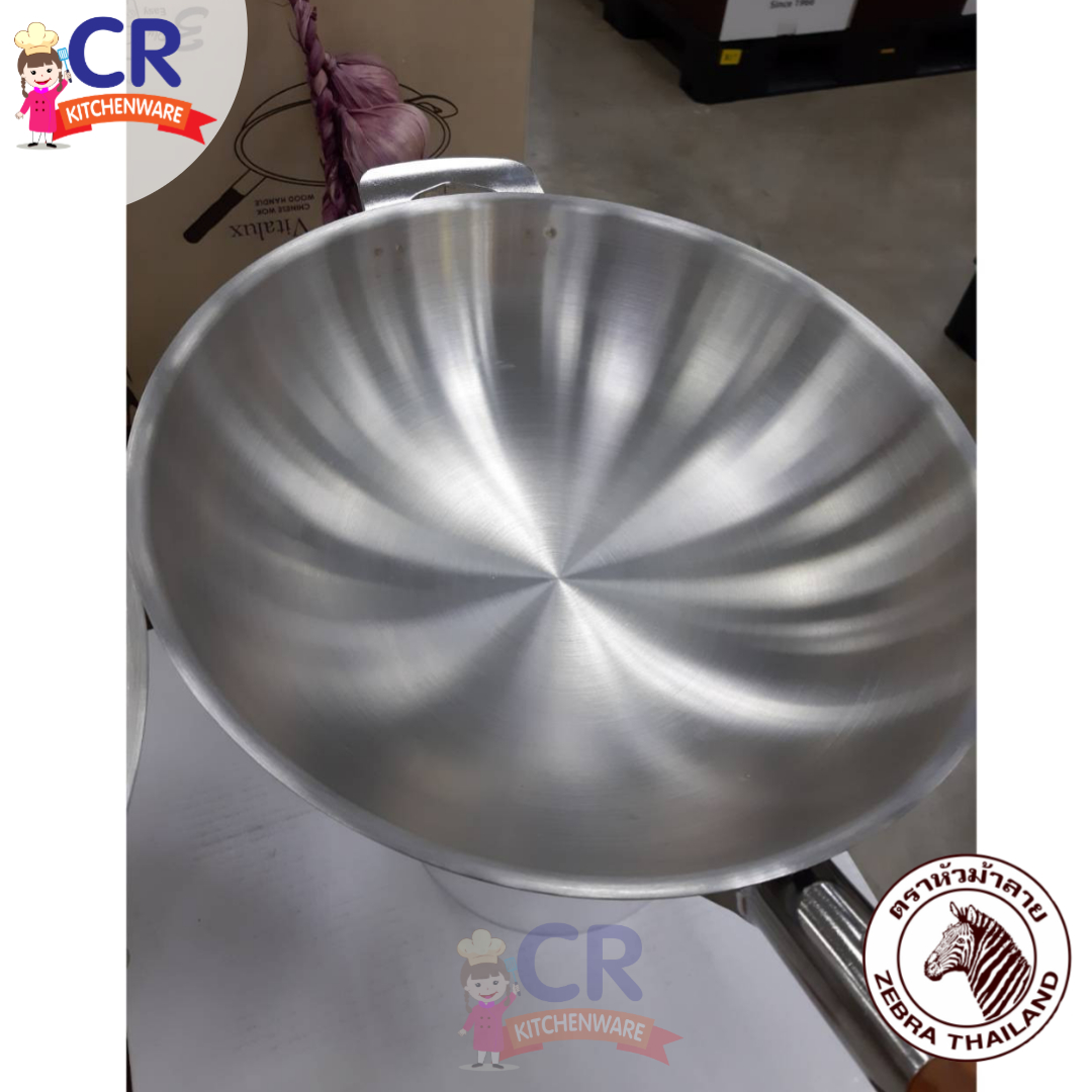 Zebra กระทะจีน Vitalux 3 ชั้น ด้ามไม้สัก ตราหัวม้าลาย