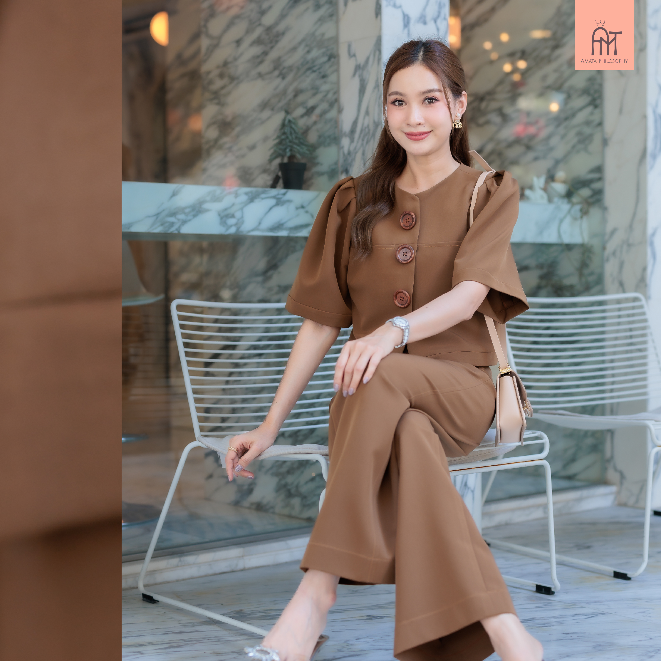 AMATA กางเกง SAIMARA สีดำ สีน้ำตาล