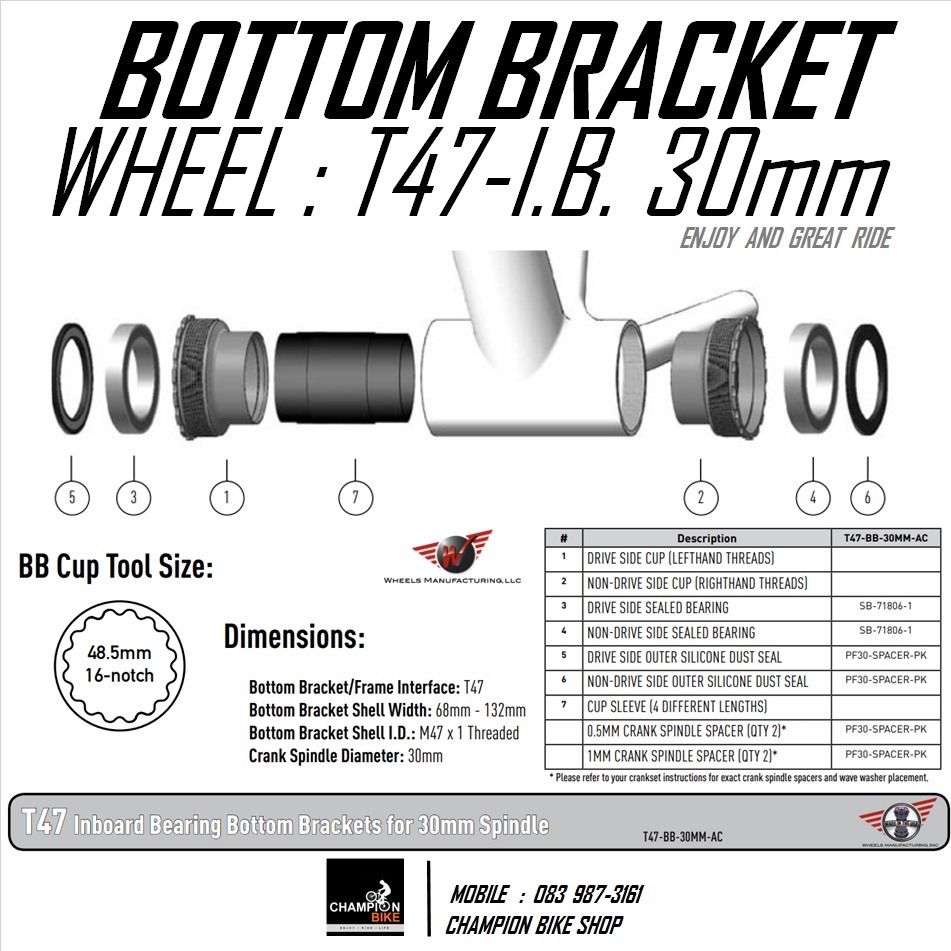 ชุดลูกปืนกะโหลก T47 BB30 TREK MADONE SLR WHEELS MFG : SHIMANO T47 BB30 THREADED INTERNAL BEARING BOTTOM BRACKET FOR TREK MADONE SLR / DOMANE SL SLR / EMONDA SL SLR