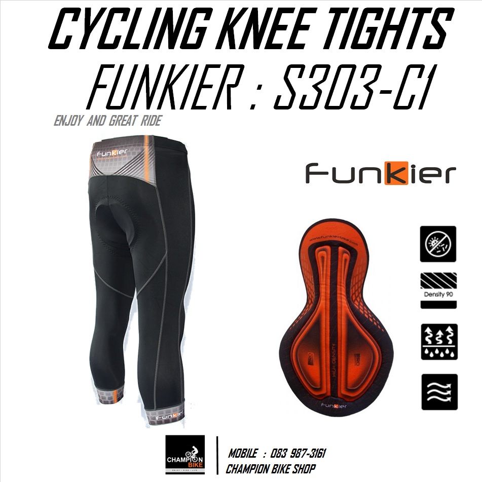 กางเกงปั่นจักรยาน ขา3ส่วน FUNKIER : S303-C1 GENTS PRO SUMMER KNEE TIGHTS เป้าโปร