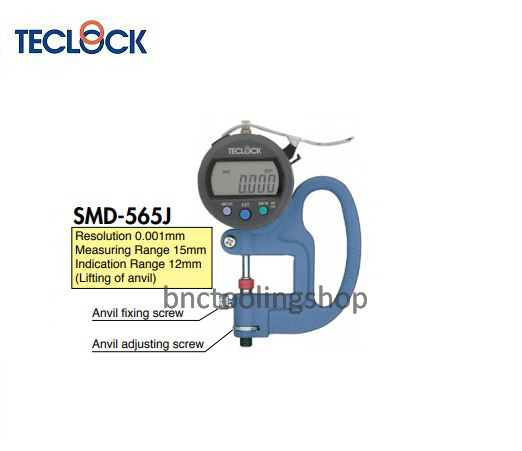 เกจวัดความหนาดิจิตอลขนาด 12มิล ความละเอียด 0.001มิล,Digital Thickness Gauge Range 12mm Graduation 0.001mm,TECLOCK,SMD-565J