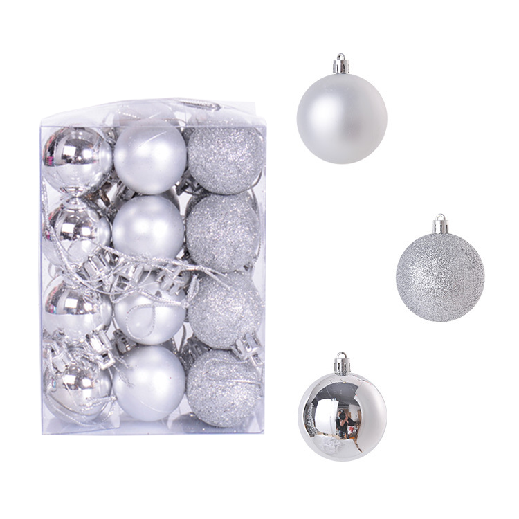 ลูกบอลสีเงิน 3cm (24 ชิ้น) ลูกบอลตกแต่งต้นคริสต์มาส 24 ชิ้น เครื่องประดับต้นคริสมาสต์ลูกบอลตกแต่งแขวนบ้าน Xmas Partyornament