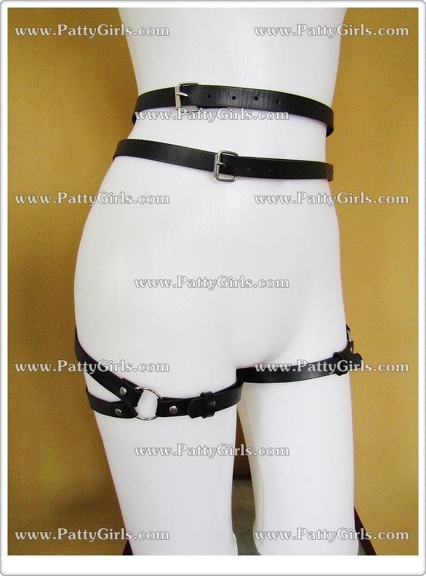 A058 สายหนังตกแต่งร่างกาย สายหนังประดับร่างกายช่วงล่างสไตล์SM มาในแบบเข็มขัดเส้นคู่2เส้นรัดช่วงเอว ด้านหลังแต่งสายโยงไปรัดกับช่วงต้นขาตามรูปถ่ายสินค้าจริงเลยค่ะ