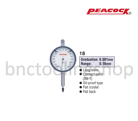ไดอัลเกจ ขนาด 0.16มิล ความละเอียด 0.001มิล,One Revolution Dial Gauges Range 0.16mm Graduation 0.001mm,Peacock,18