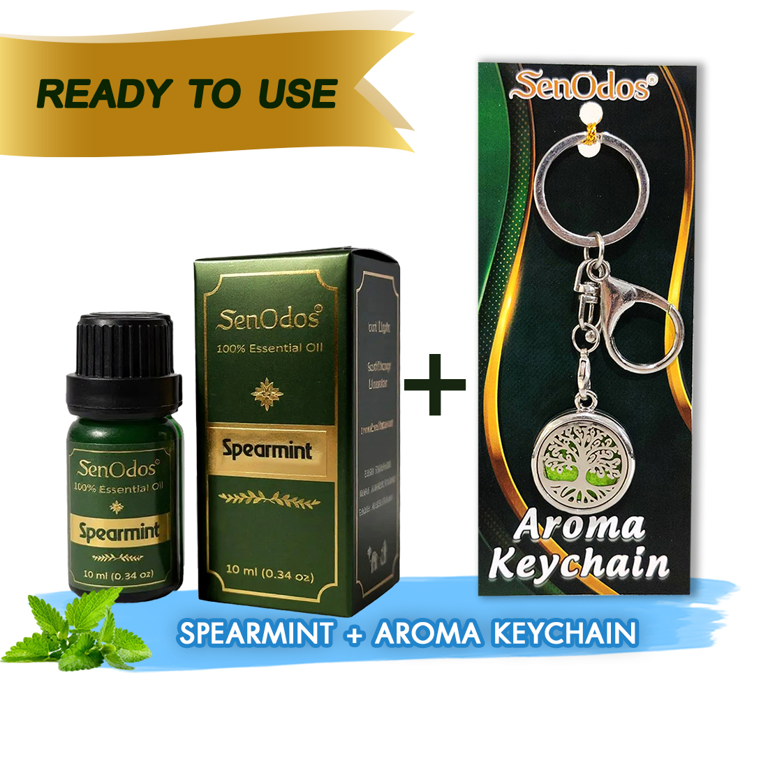 SenOdos น้ำมันหอมระเหยแท้ กลิ่นสเปียร์มิ้นต์ Spearmint Pure Essential Oils 10 ml. + น้ำหอมพกพา น้ำหอมในรถ พวงกุญแจน้ำหอม (Aroma Keychain / Car Perfume Keyring) ที่ห้อยกระเป๋า ที่ห้อยพวงกุญแจ
