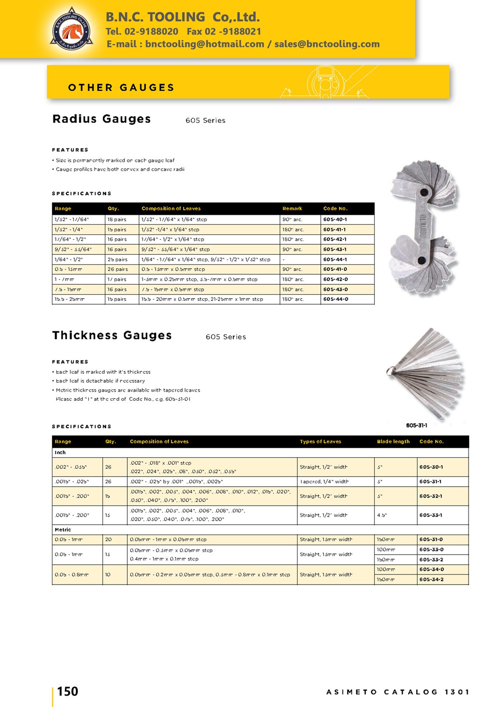 ASIMETO,P150,Radius Gauges,605-40-1