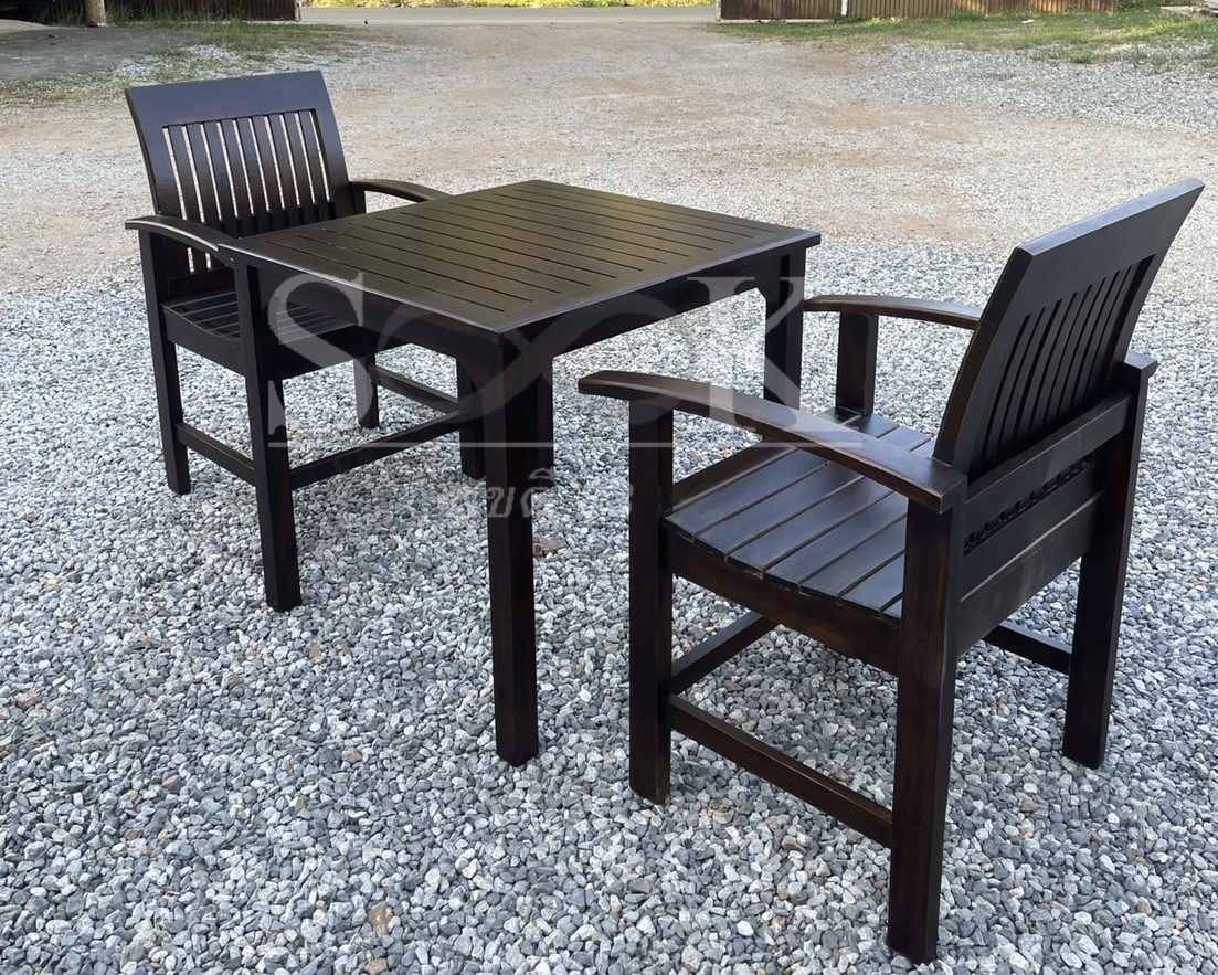 ชุดโต๊ะกาแฟไม้ระแนง (สีสัก)