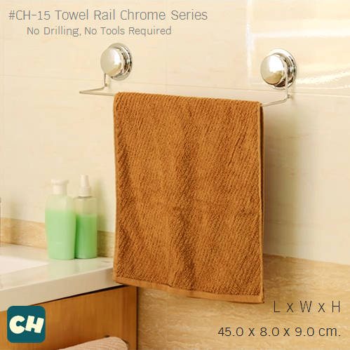 CH-15 ราวแขวนผ้าสแตนเลส รุ่น Chrome Series ไม่ต้องเจาะผนัง