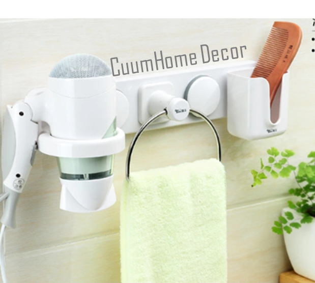 DIY-03 -3 in1- ที่วางไดส์เป่าผม ผ้าเช็ดตัว และที่ใส่ของ ไม่ต้องเจาะผนัง