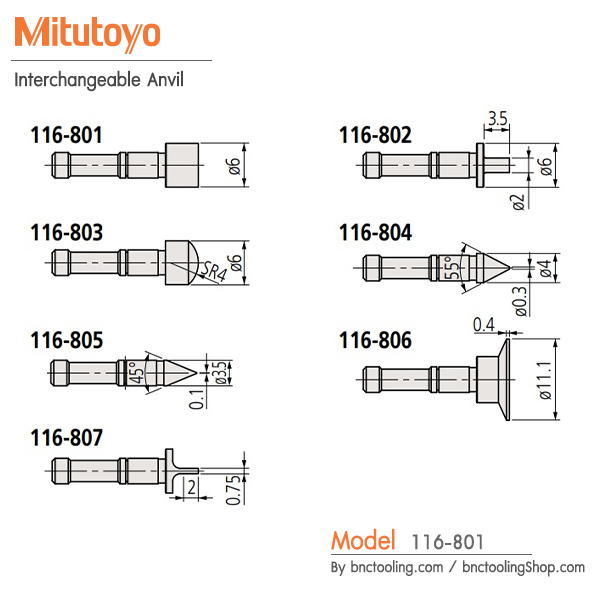 Mitutoyo,Interchangeable Anvil,116-801
