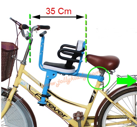 C10167 เก้าอี้นั่งเด็กสำหรับติดตั่งรถจักยานด้านหน้า ที่ก้ันสีดำแบบที่กั้นครี่งตัว โครงสีฟ้า
