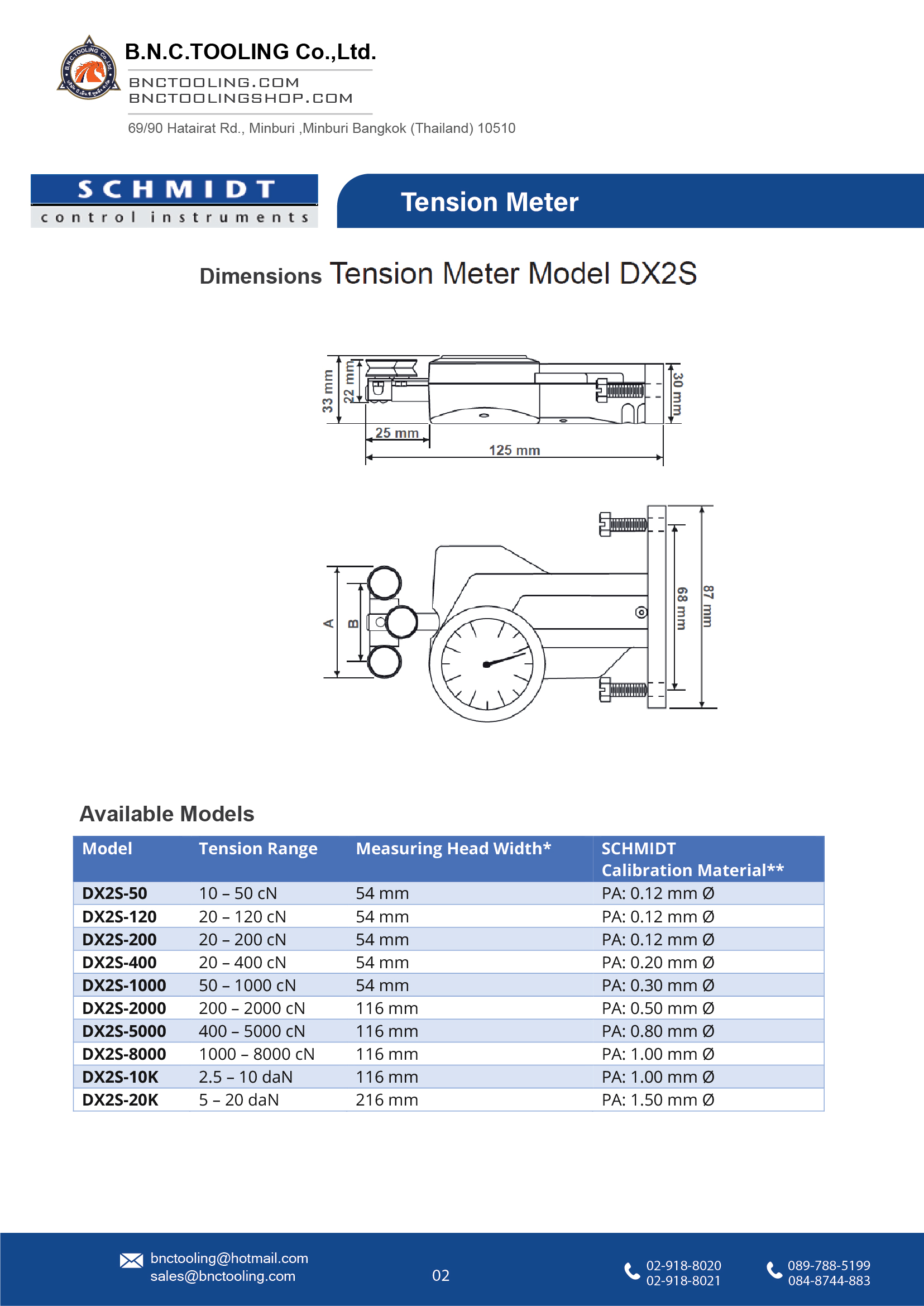 SCHMIDT,10 Tension ranges available from 10 - 50 cN up to 5 - 20 daN,DX2S