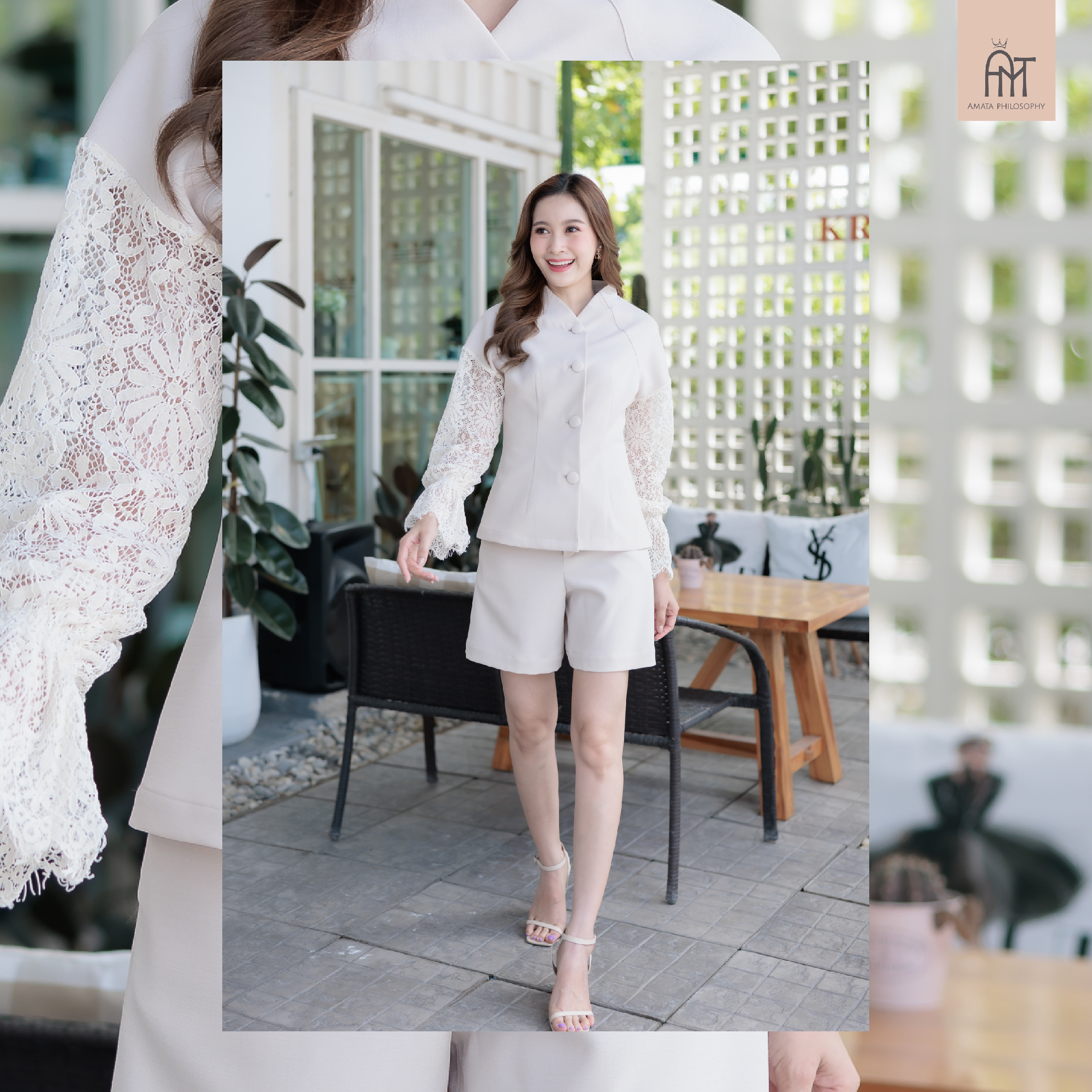 AMATA เสื้อ BOARDWAY สีครีมเบจ