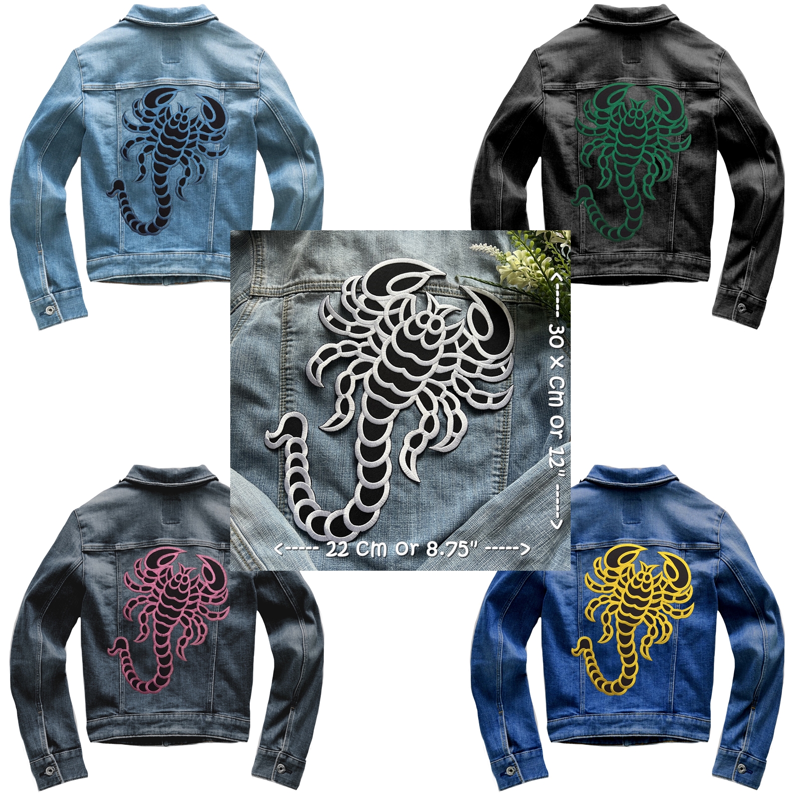 แมงป่อง Scorpion ไบค์เกอร์ ตัวรีดติดเสื้อ อาร์มรีด อาร์มปัก ตกแต่งเสื้อผ้า หมวก กระเป๋า แจ๊คเก็ตยีนส์ Embroidered Iron on Patch ขนาดใหญ่