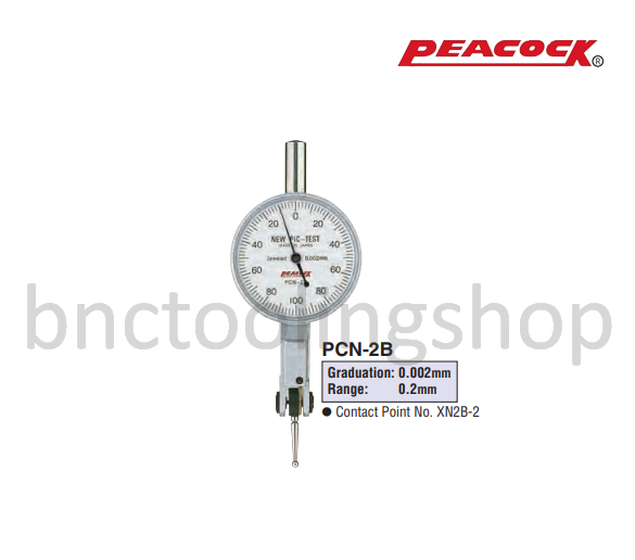 ไดอัลเทส ขนาด 0.2มิล ความละเอียด 0.002มิล,Lever Type Dial Indicator Range 0.2mm Graduation 0.002mm,Peacock,PCN-2B