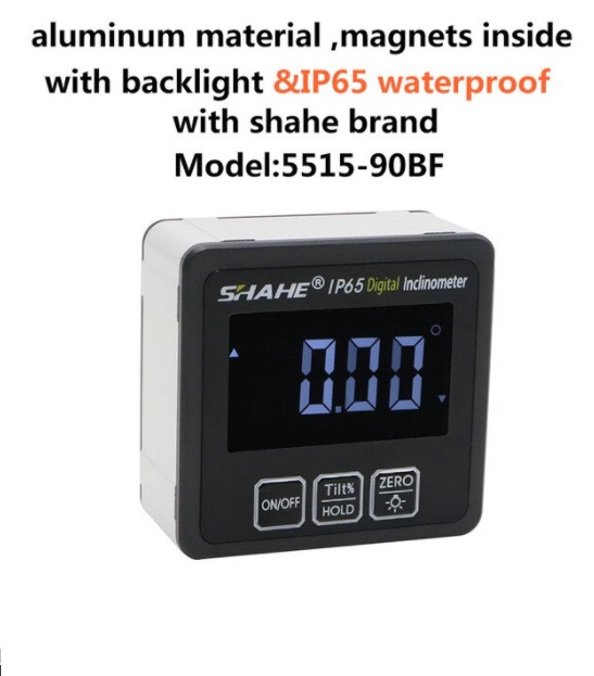 เกจวัดองศา,เกจวัดมุมดิจิตอลฐานแม่เหล็ก,Shahe IP65 Waterproof Protractor With Back light inclinometer Angle Bevel Box Electronic Protractor Magnetic Base angle gauge,SHAHE5515-90BF