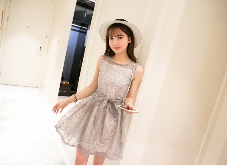 ชุดเดรสสีเทาแขนกุด ส่งฟรี ems