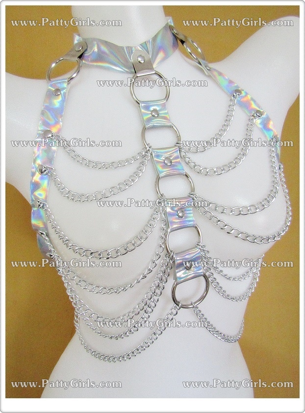 A063 บอดี้เชนบราเซ็กซี่ ชุดโซ่หน้าอกเซ็กซี่มาในแบบสายหนัง(หนังแบบบาง)แต่งด้วยห่วงเหล็กกลมและสายโซ่ สวมใส่แบบปลอกคอแล้วไปรัดด้วยเข็มขัดใสที่ด้านหลังตามรูปเลยค่ะ