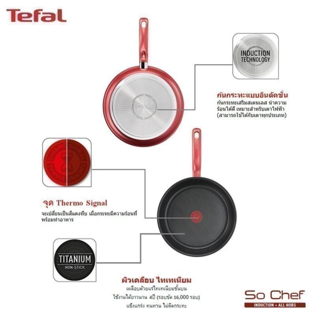 Tefal กระทะ So Chef กระทะก้นลึกขอบ 2 หยัก ขนาด 28 ซม.