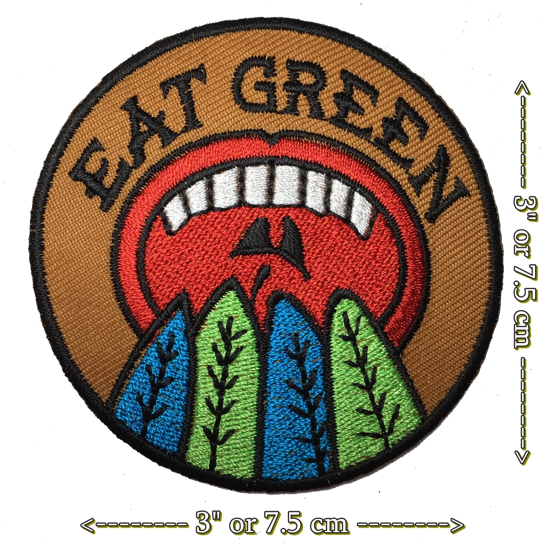 Eat Green ตัวรีดติดเสื้อ อาร์มรีด อาร์มปัก ตกแต่งเสื้อผ้า หมวก กระเป๋า แจ๊คเก็ตยีนส์ Food, Drink Embroidered Iron on Patch