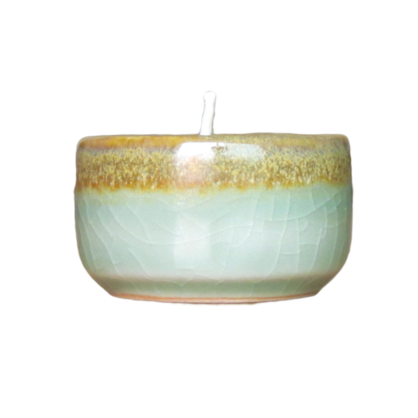 เชิงเทียน ที่วางเทียนทีไลท์ ศิลาดล (เซลาดล) สีเขียวหยกขอบทอง