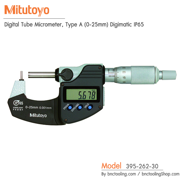 Mitutoyo,Digital Tube Micrometer, Type A (0-25mm) Digimatic IP65,395-262-30