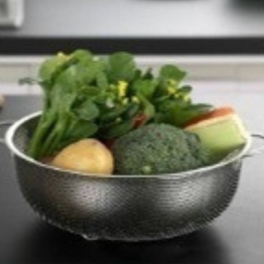 ตะกร้ากลมสแตนเลส ตระแกรงรูเล็ก 2 หูจับ