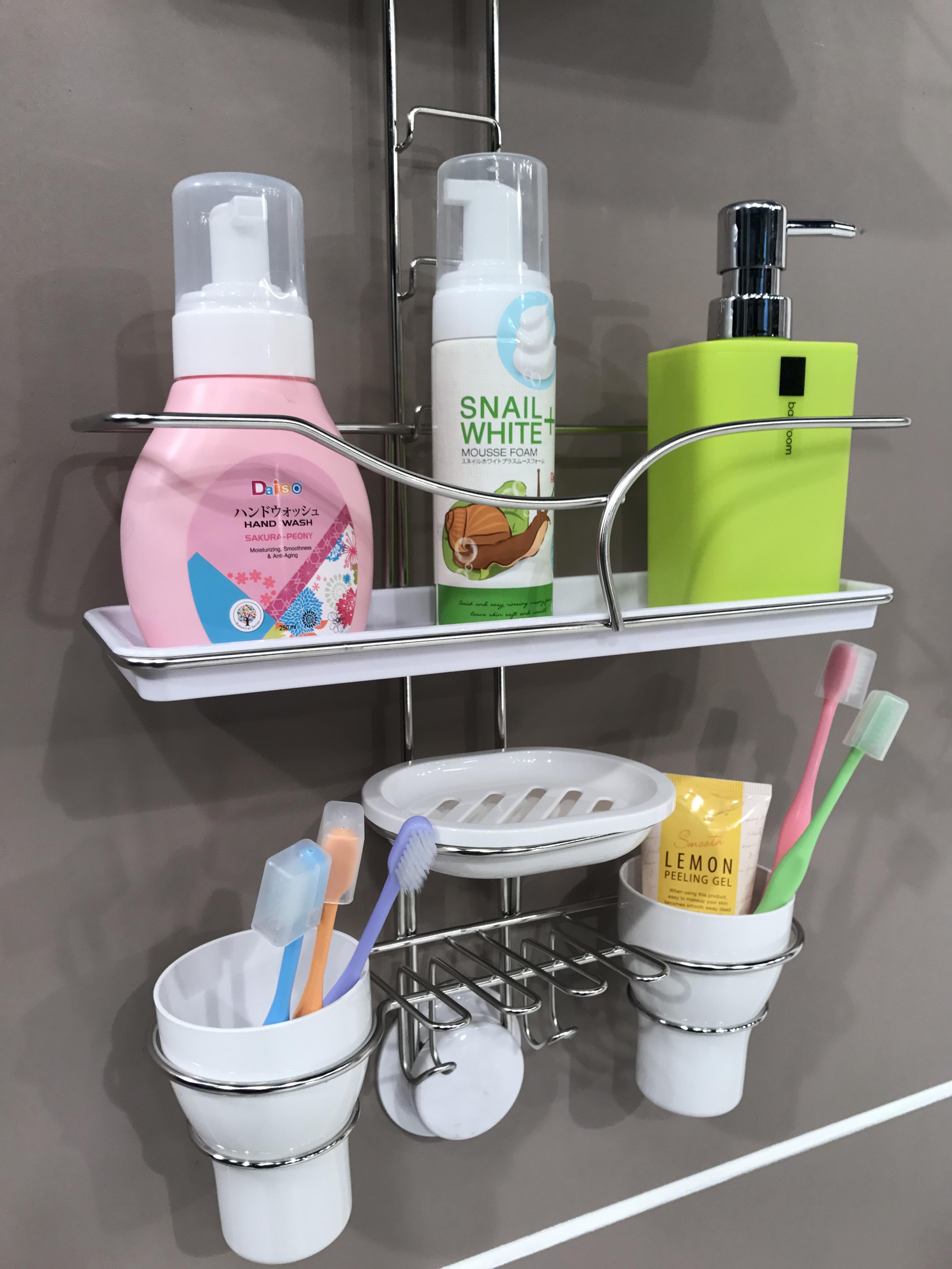 BR-26 - 3 in 1- ชั้นวางของ 2 ชั้น พร้อมแก้ว 2 ใบ และถาดวางสบู่ ไม่ต้องเจาะผนัง