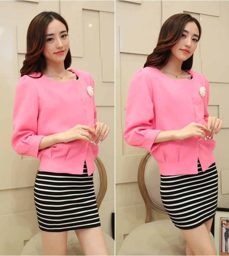 เสื้อคลุมผ้าคอตตอนผสมเนื้อดีสีชมพู แขนยาว ส่งฟรี ems