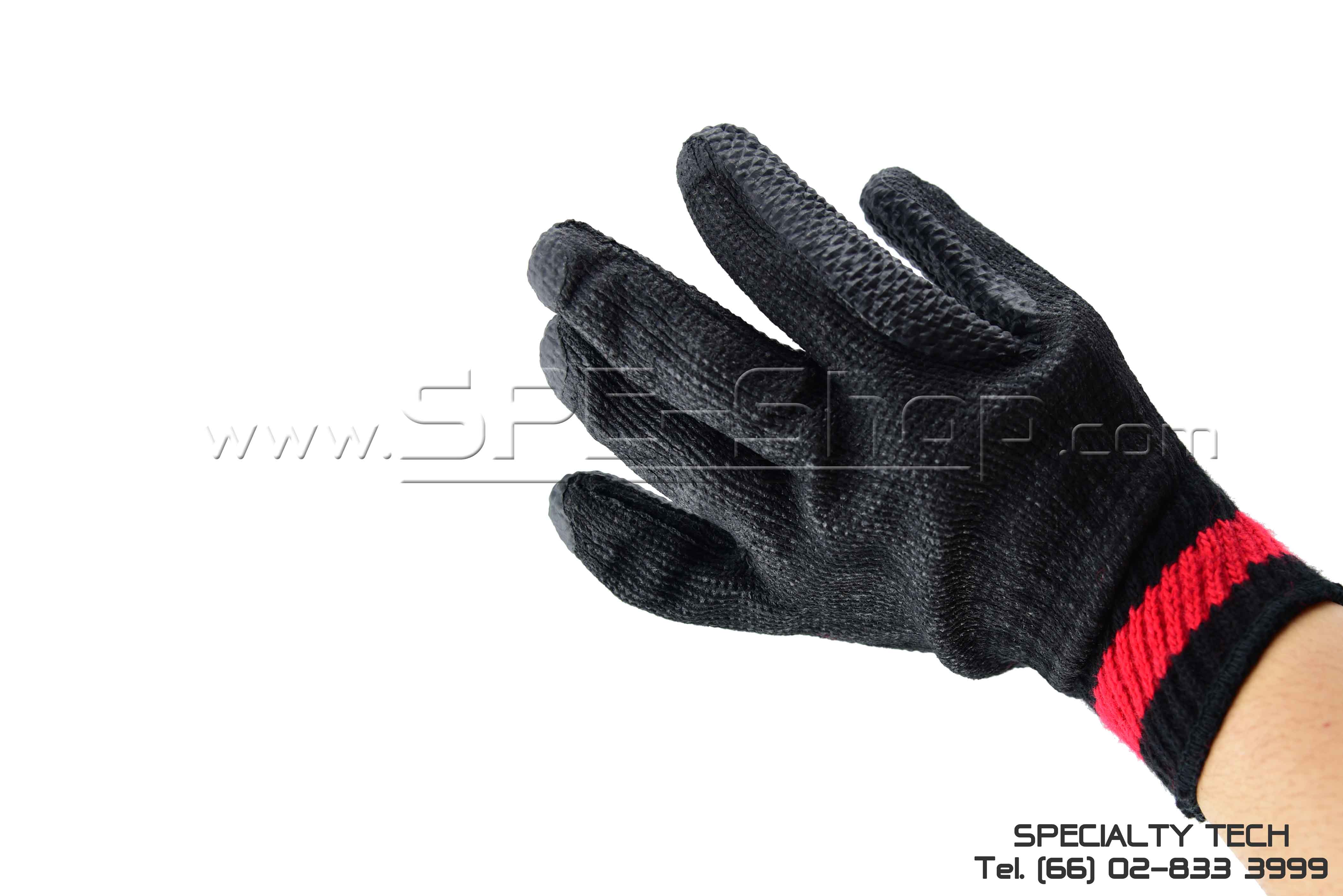 Solid Rubber Palm Coated ถุงมือถักเซฟตี้เคลือบยาง 1.15 MM สีดำ