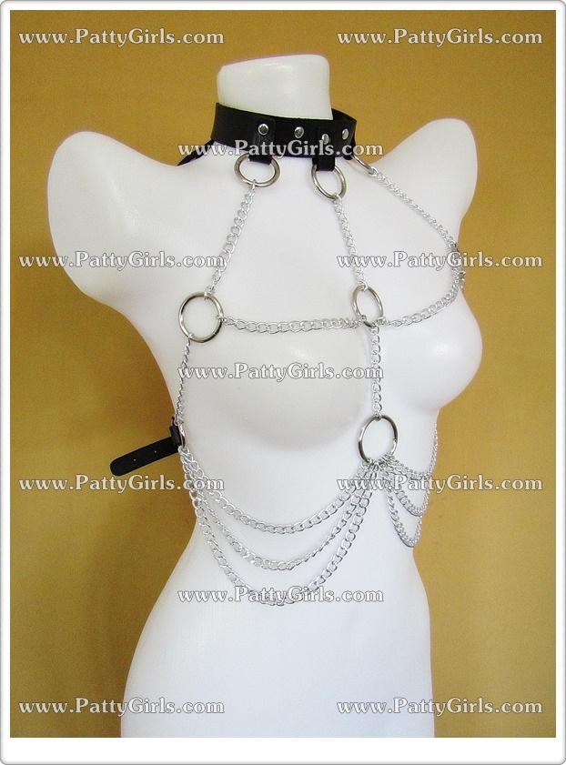 A073 บอดี้เชนบราเซ็กซี่ ชุดสายหนังแต่งโซ่ประดับหน้าอกเซ็กซี่ ***เหมาะกับขนาด M-XL
