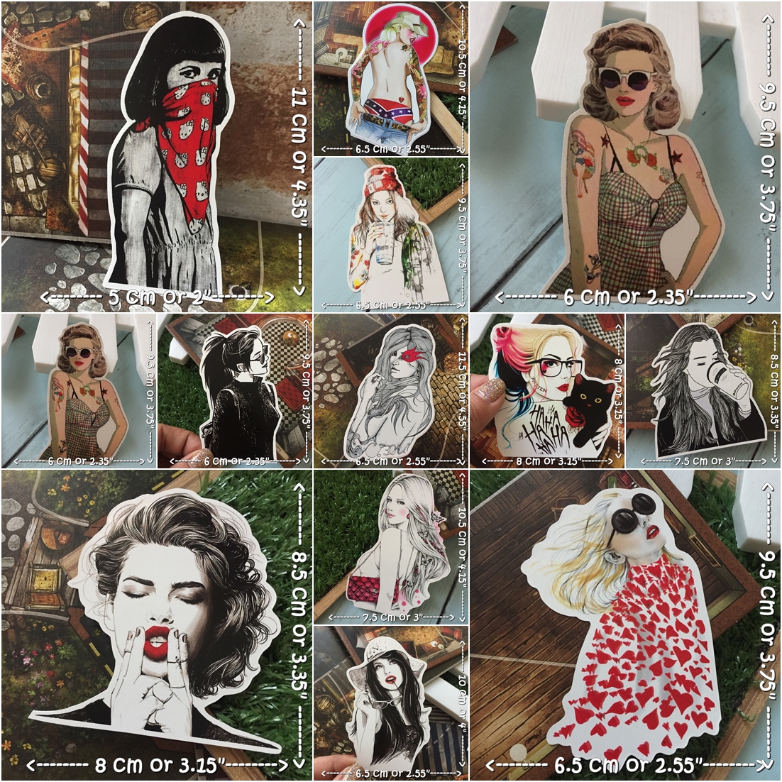 ผู้หญิง สวยหวาน สติกเกอร์ เคลือบกันน้ำ ติดกระเป๋าเดินทาง มอเตอร์ไซด์ Laptop เคสโทรศัพท์ กระบอกน้ำ Waterproof Decal Sticker