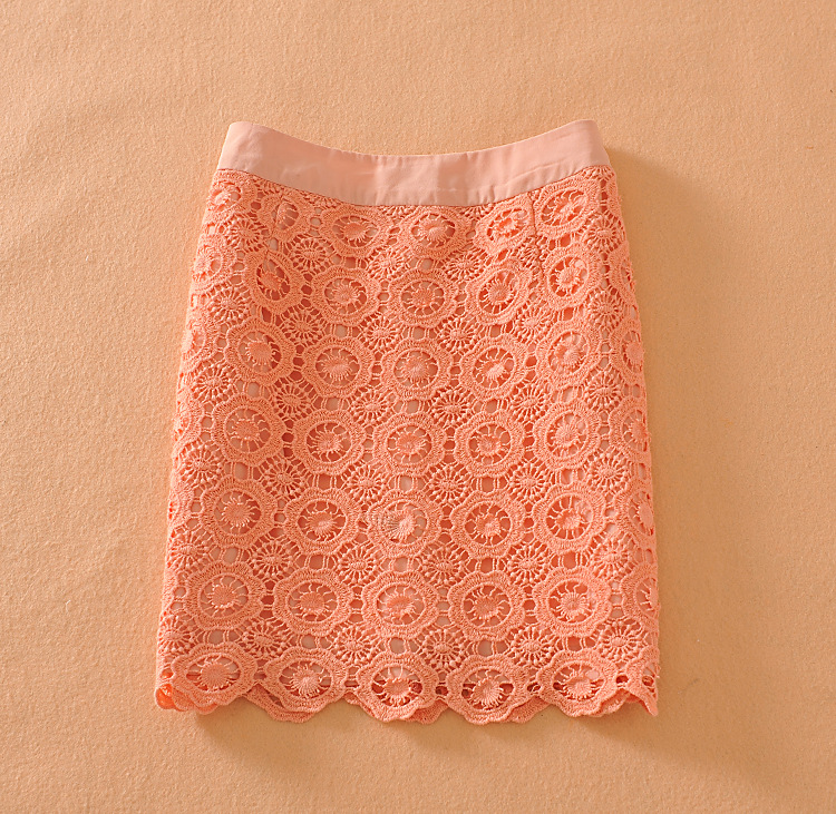 กระโปรงผ้าถักโครเชต์ลายดอกไม้สีส้ม ส่งฟรี ems