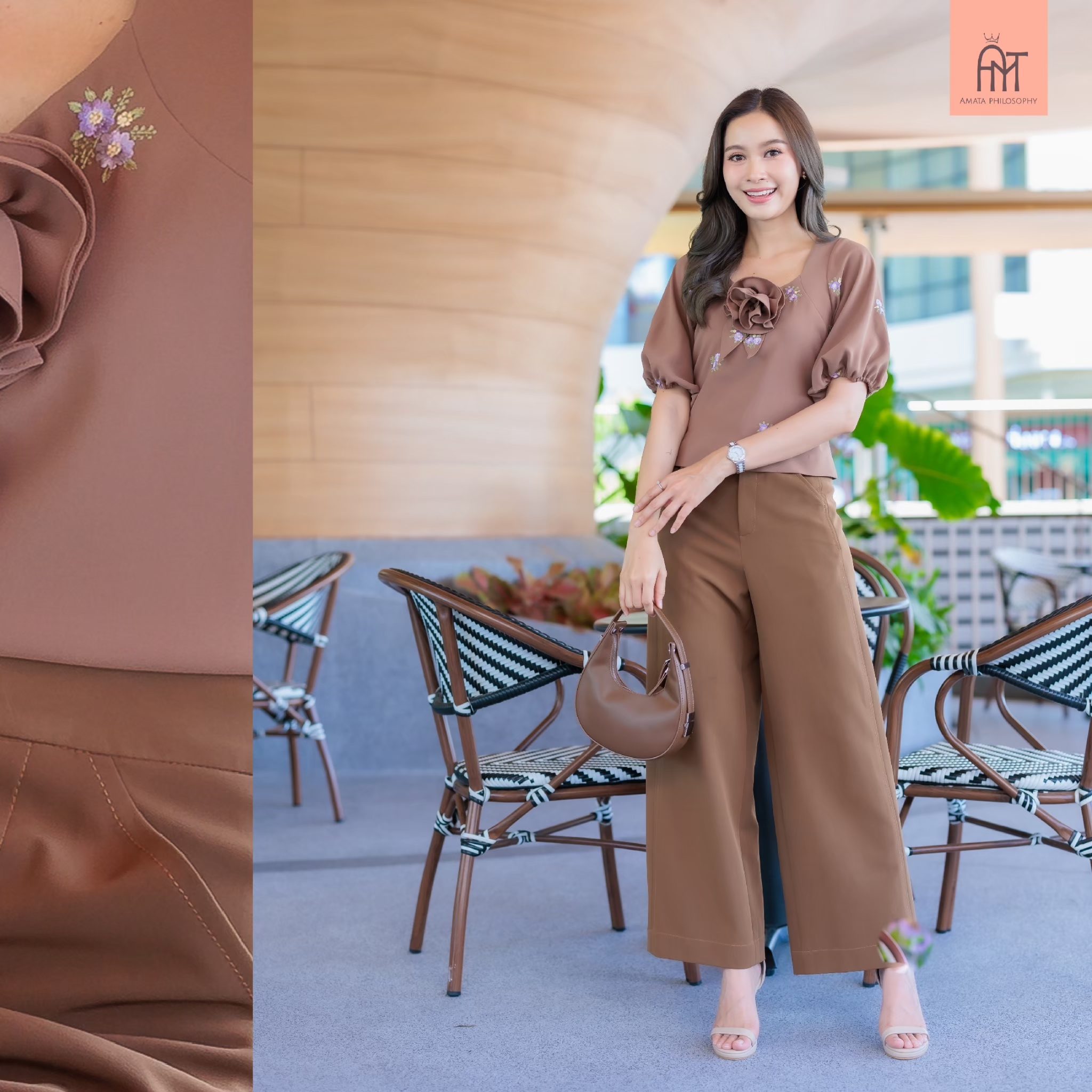 AMATA เสื้อ CANOLA สีน้ำตาล ดำ