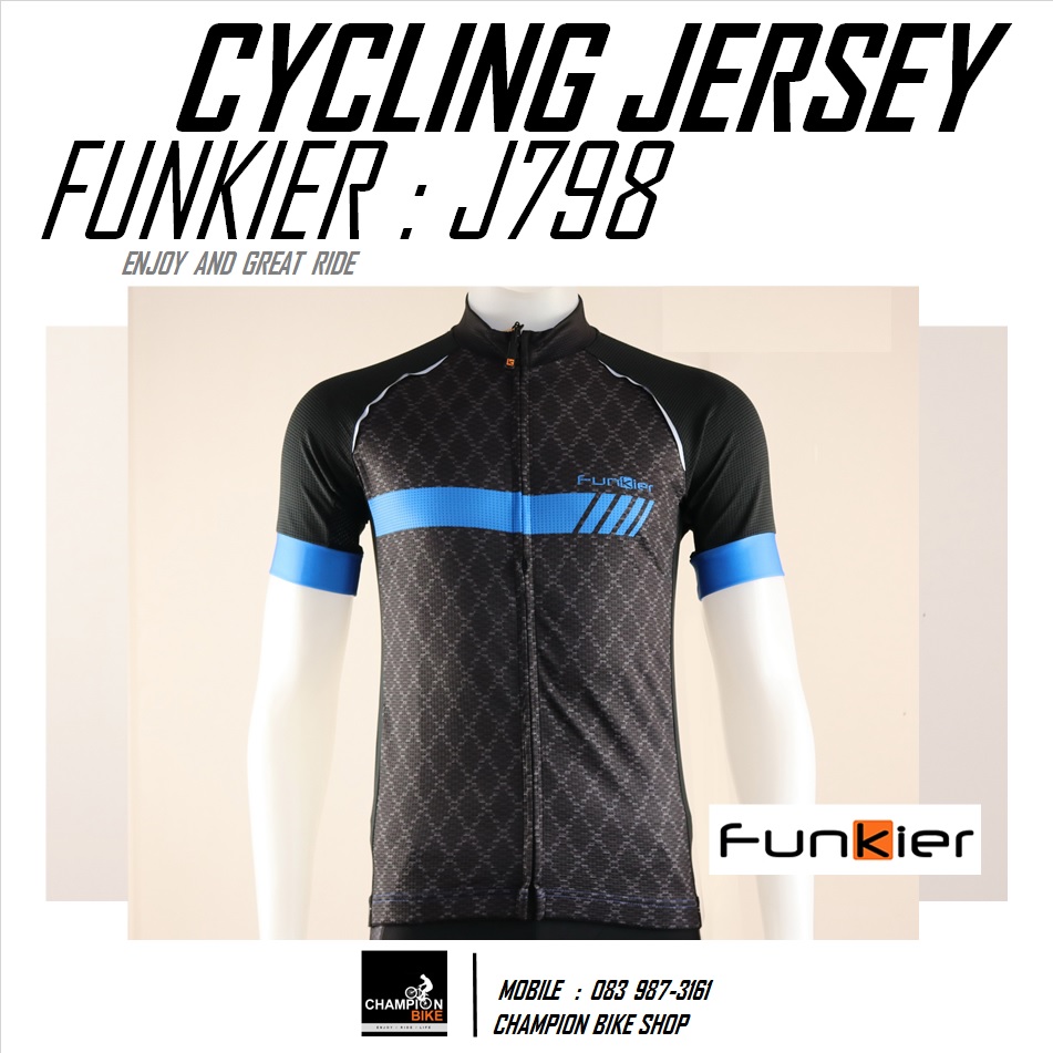 เสื้อจักรยาน FUNKIER : J798 TIVOLI MEN PRO SS CYCLING JERSEY สีดำ-น้ำเงิน