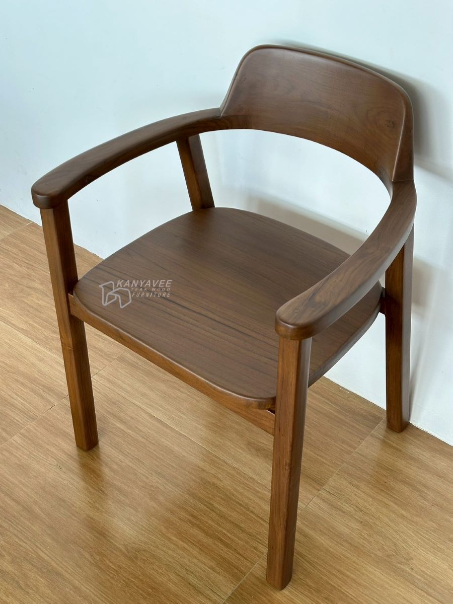 เก้าอี้อาร์มแชร์ไม้สัก สีวอลนัทเข้ม