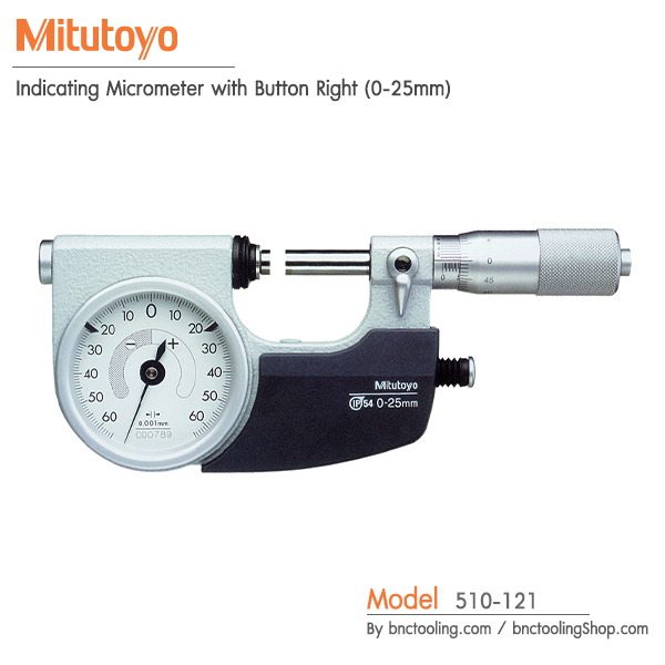 Mitutoyo,Indicating Micrometer with Button Right (0-25mm),510-121
