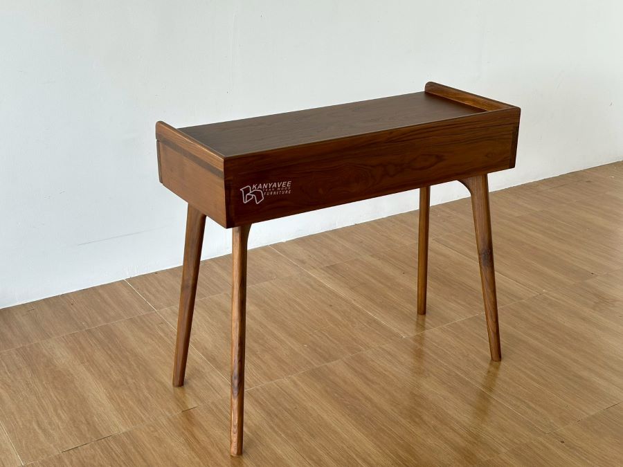 โต๊ะทำงานไม้สักมินิมอล สีวอลนัทเข้ม