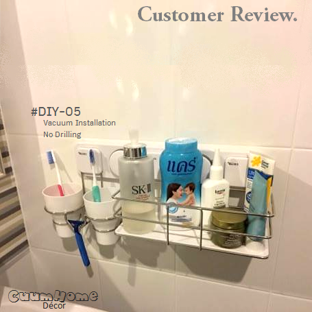 DIY-05 -2 in 1- ชั้นวางอุปกรณ์และที่วางแก้ว x2 ไม่ต้องเจาะผนัง