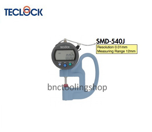 เกจวัดความหนาดิจิตอลขนาด 12มิล ความละเอียด 0.01มิล,Digital Thickness Gauge Range 12mm Graduation 0.01mm,TECLOCK,SMD-540J