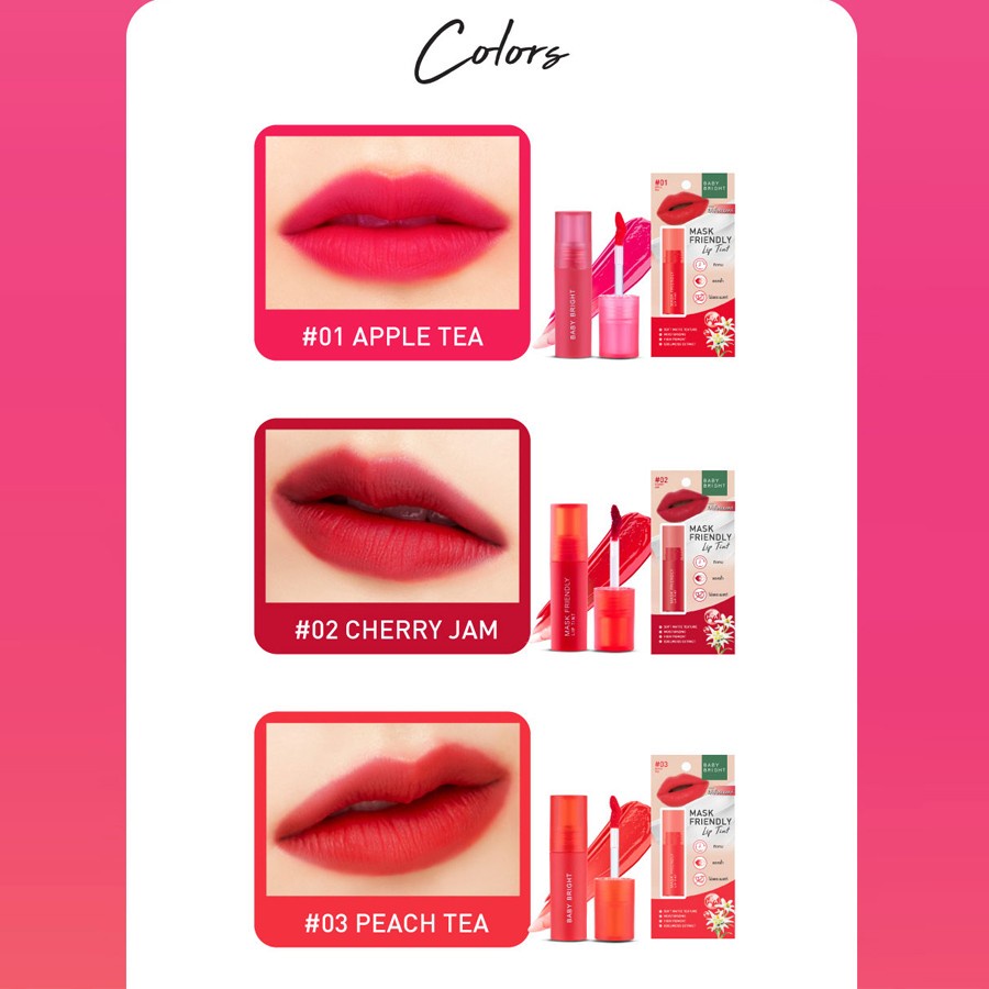 Baby Bright Mask Friendly Lip Tint #03 Peach Tea 2.5 G. ลิปเบบี้ไบรท์ ลิปแมสก์เฟรนด์ลี่ลิปทินท์ ไม่ติดแมส ทินท์เนื้อน้ำ สีชัด ติดทน แห้งไว สี 03 Peach Tea 2.5 กรัม