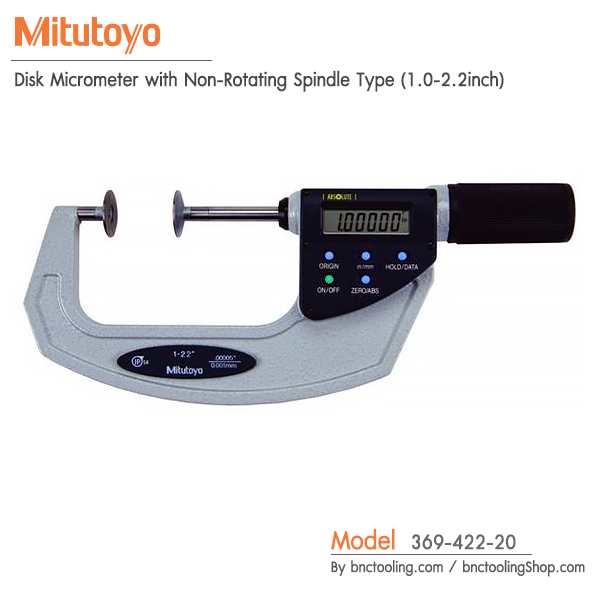 Mitutoyo,Disk Micrometer with Non-Rotating Spindle Type (1.0-2.2inch),369-422-20