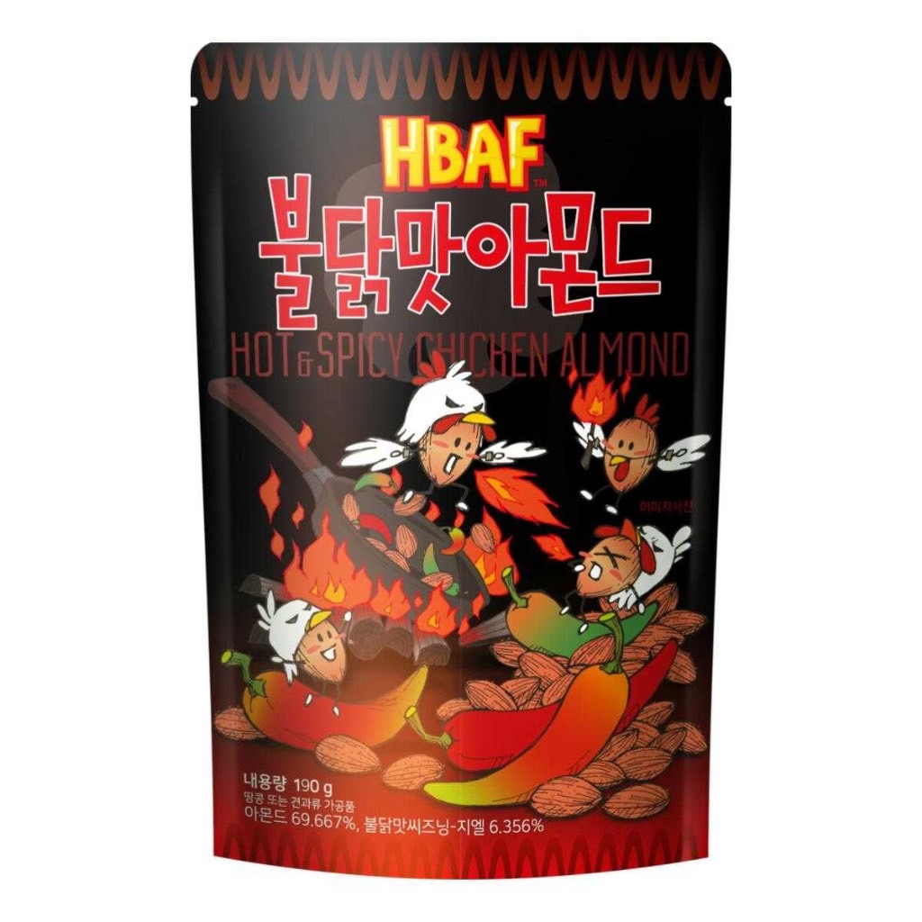 (ห่อใหญ่) Tom's Farm Honey Butter Almond #Hot&Spicy Chicken อัลมอนด์เกาหลี ทอมส์ ฮันนี่ บัตเตอร์ ขนมถั่วอัลมอนด์ อัลมอนด์อบสไตล์เกาหลี Toms HBAF อัลมอนด์อบรสไก่เผ็ด 190g