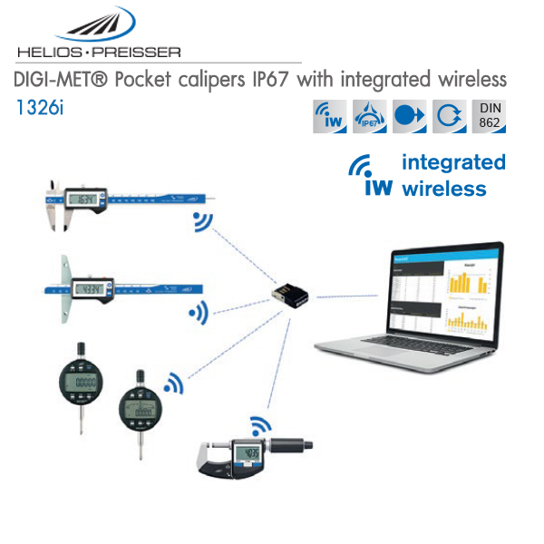 HELIOS-PREISSER ,DIGI-MET Pocket calipers IP67 with integrated wireless,1326i