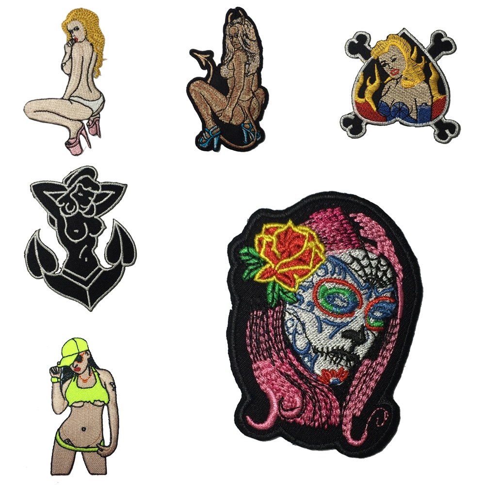 ปีศาจสาว เซ็กซี่ Biker ตัวรีดติดเสื้อ อาร์มรีด อาร์มปัก ตกแต่งเสื้อผ้า หมวก กระเป๋า แจ๊คเก็ตยีนส์ Dark Embroidered Iron on Patch