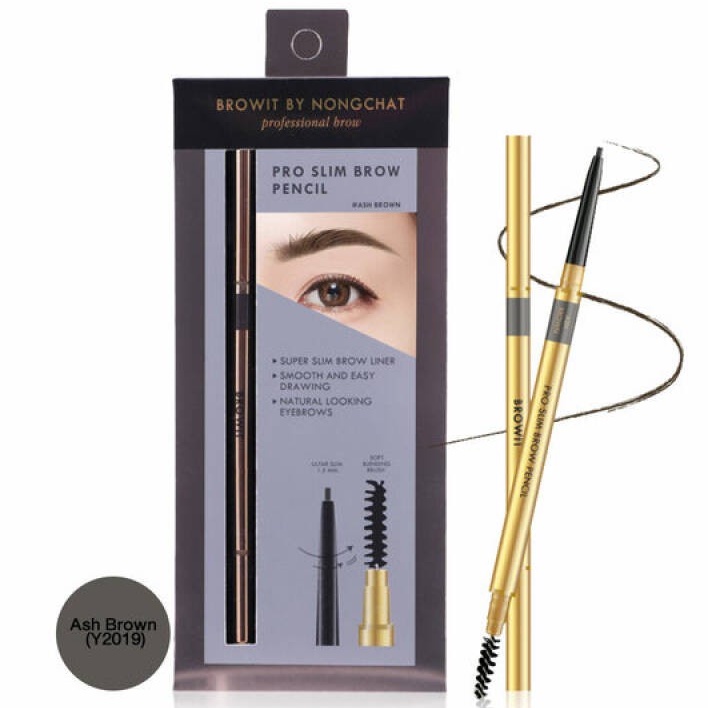 Browit by NongChat Pro Slim Brow Pencil 0.06g #ASH BROWN บราวอิท บาย น้องฉัตร ดินสอเขียนคิ้ว สี Ash Brow -สีน้ำตาลเทา มาพร้อมแปรงปัดคิ้วที่ขนนุ่ม 6 มิติ