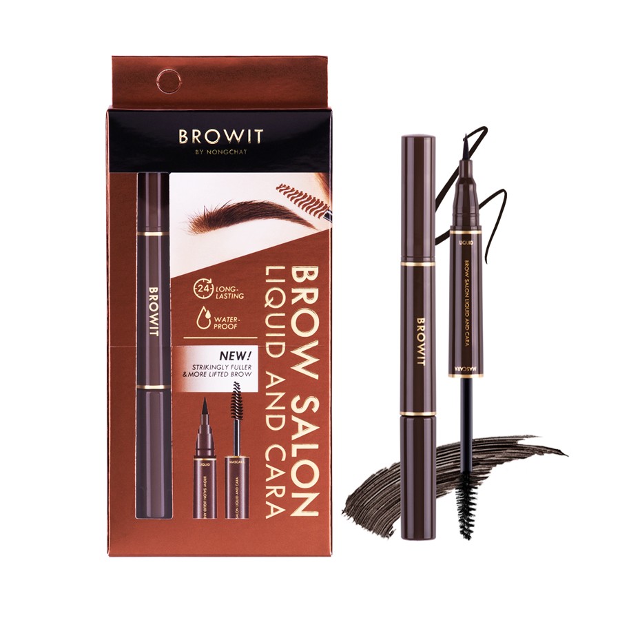 Browit by NongChat Brow Salon Liquid and Cara 1ML+3.5G #03 Glam Night Brown บราวอิท ปากกาเมจิกเขียนคิ้วและมาสคาร่าปัดคิ้ว บราวซาลอนลิควิดแอนด์คาร่า 1ML+3.5G สี 03 Glam Night Brown
